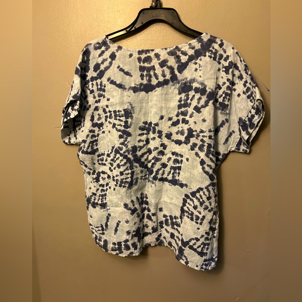 Bellambra shirt - 100% linen blue tie dye short sleeve boxy cut - Picture 3 of 9